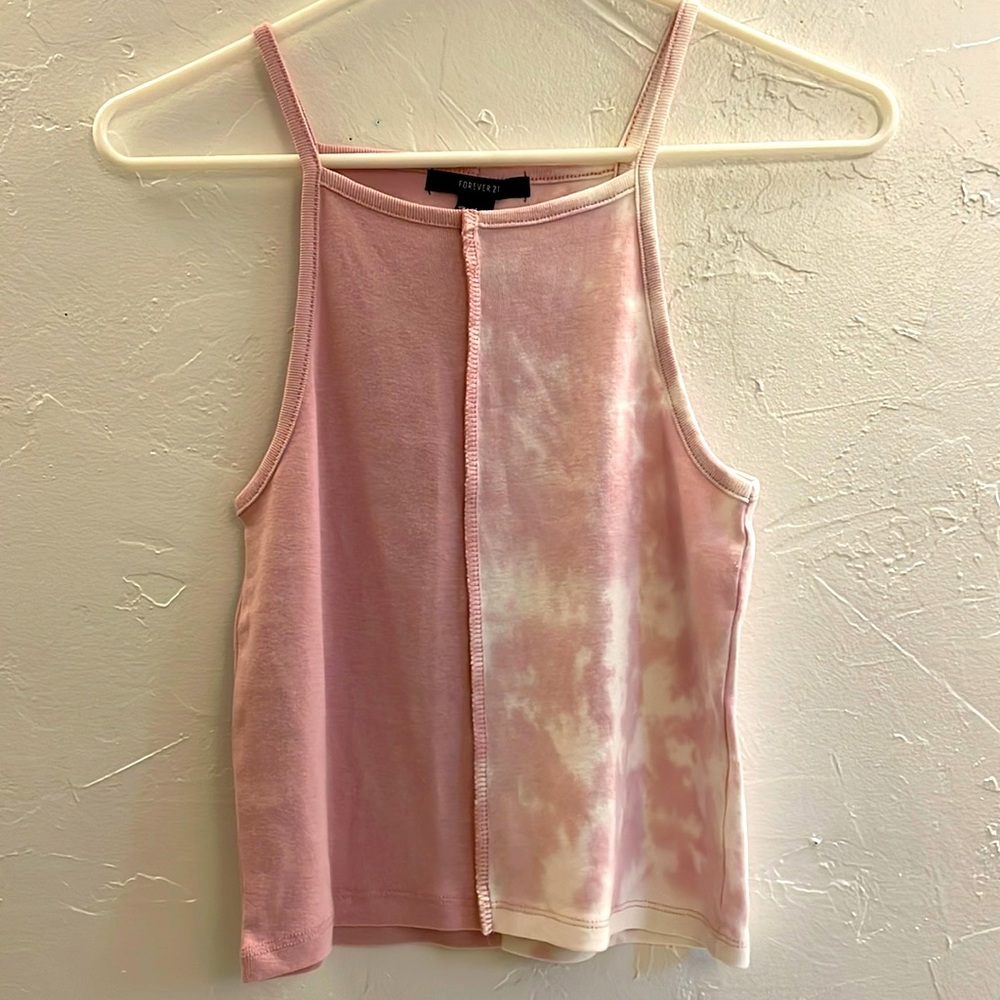 Forever 21 Two-Tone Tank Top Blush Pink/Tie Dye